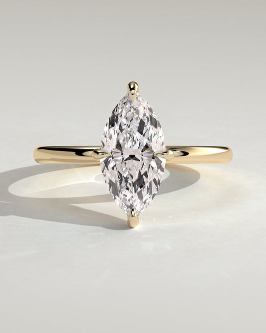 Hellen - Marquise Claw Solitaire with Hidden Halo Engagement Ring - Yellow Gold - Yellow Gold 2ct