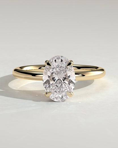 Emma - Classic Oval Claw Solitaire with Hidden Halo Engagement Ring - Yellow Gold