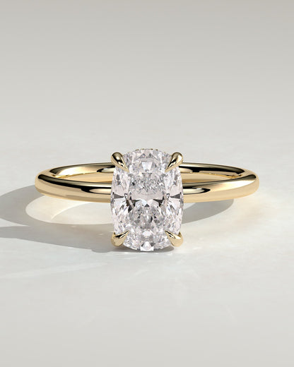 Ava - Elongated Cushion Claw Solitaire with Hidden Halo Engagement Ring - Yellow Gold