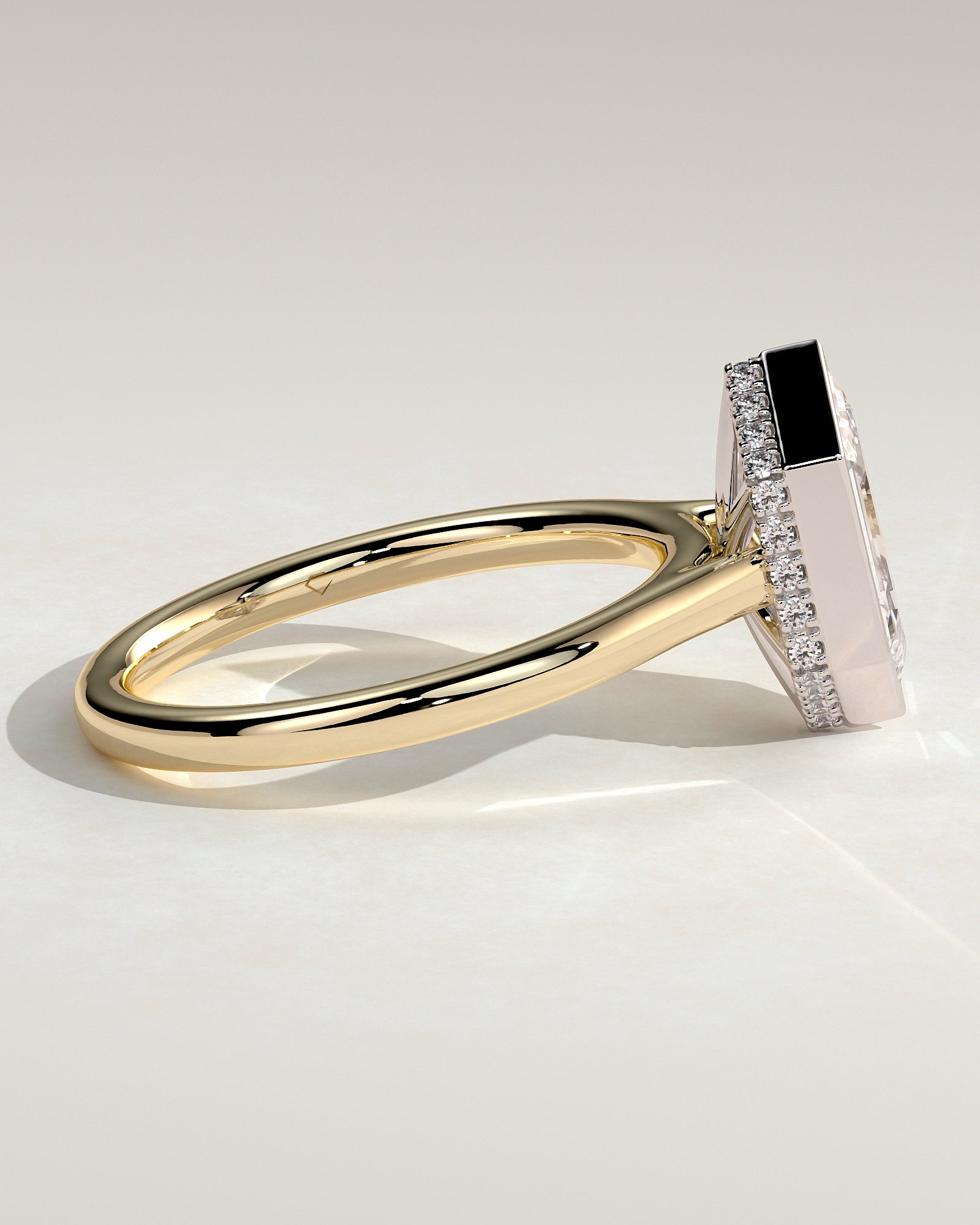 Gloria - Elongated Hexagon Bezel Solitaire with Hidden Halo and Cathedral High Setting Engagement Ring - Yellow Two-Tone - Yellow Two-Tone 2ct