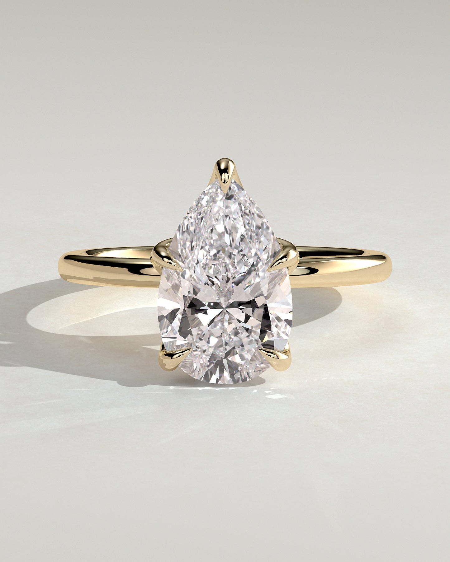 Blossom - Pear Claw Solitaire with Petal Gallery and Accented Tiara Detail Engagement Ring - Yellow Gold