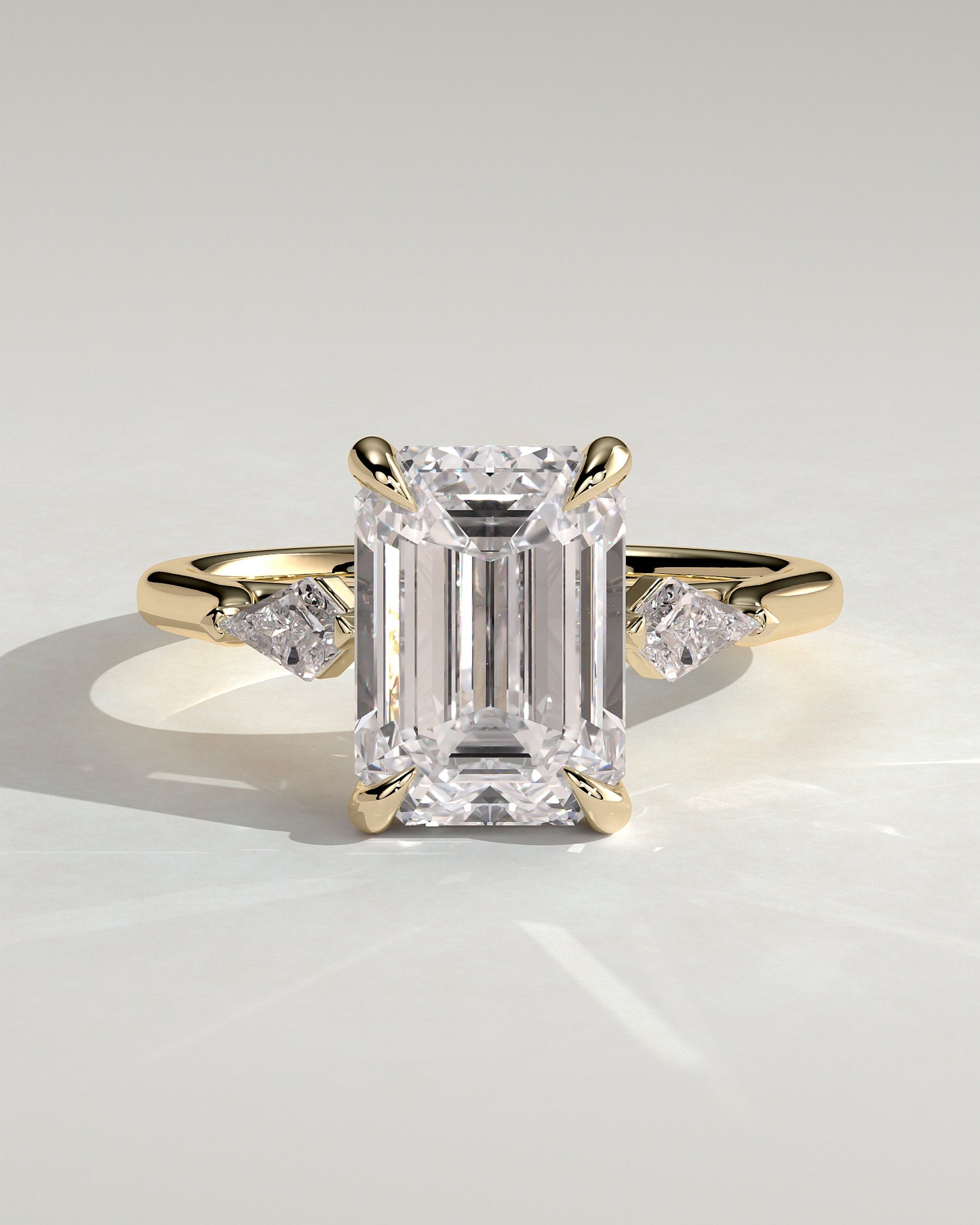 Elphie - Emerald Claw Trilogy with Kite Side Stones Engagement Ring - Yellow Gold