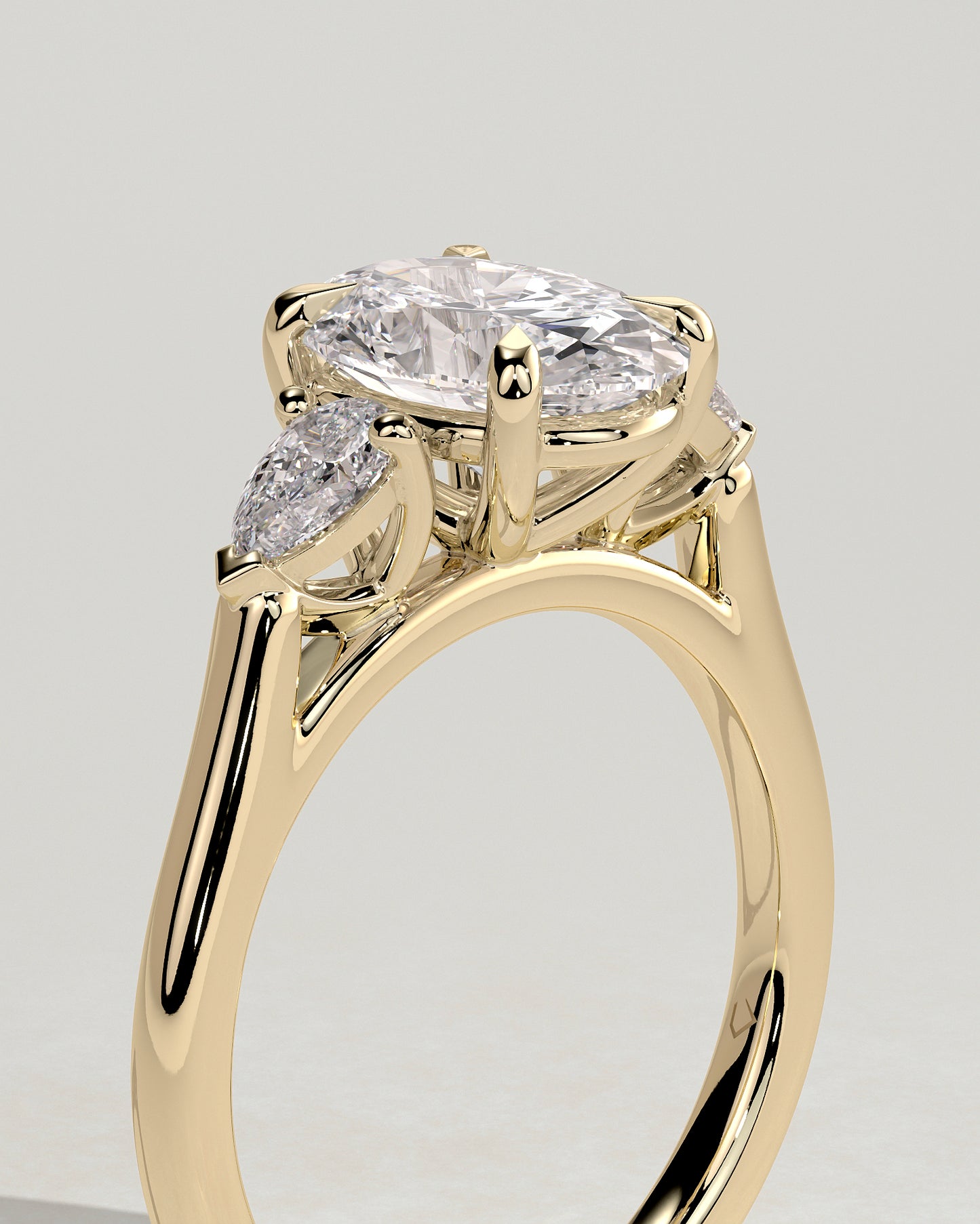 Alexia - Oval Claw Trilogy with Pear Side Stones and Cathedral Setting Engagement Ring - Yellow Gold - Yellow Gold 2ct