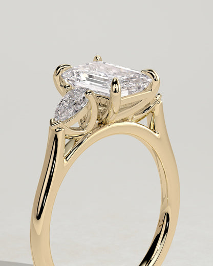 Davina - Emerald Claw Trilogy with Pear Side Stones and Cathedral Setting Engagement Ring - Yellow Gold