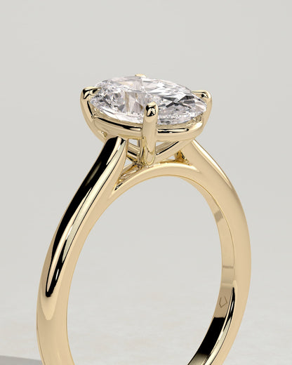 Hilary - Oval Claw Solitaire with Cathedral High Setting Engagement Ring - Yellow Gold