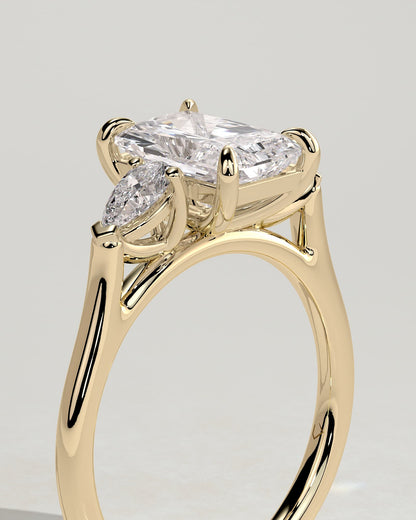 Jasmine - Radiant Claw Trilogy with Pear Side Stones and Cathedral Setting Engagement Ring - Yellow Gold