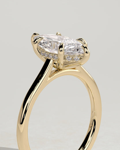 Jenna - Marquise Claw Solitaire with Hidden Halo and Cathedral High Setting Engagement Ring - Yellow Gold