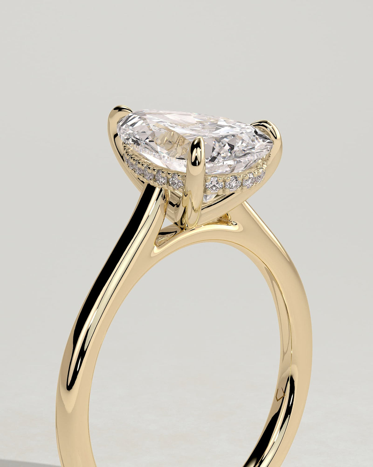 Kimberly - Pear Claw Solitaire with Hidden Halo and Cathedral High Setting Engagement Ring - Yellow Gold