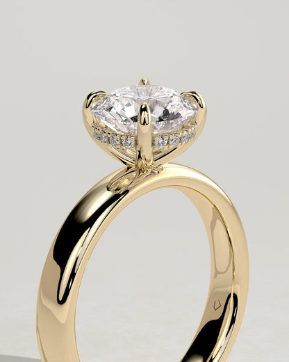 Kylie - Statement Round Claw Solitaire with Cigar Band and Hidden Halo Engagement Ring - Yellow Gold