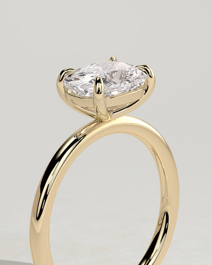 Lucille - Elongated Cushion East West Claw Solitaire Engagement Ring - Yellow Gold