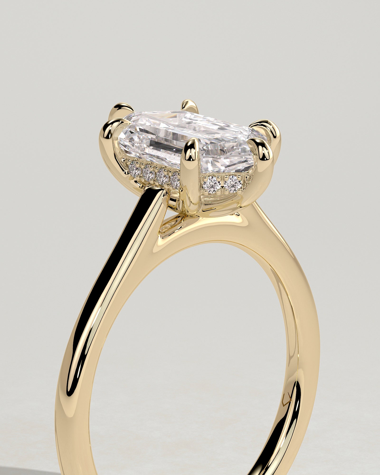 Anastasia - Elongated Hexagon Claw Solitaire with Hidden Halo and Cathedral High Setting Engagement Ring - Yellow Gold - Yellow Gold 2ct