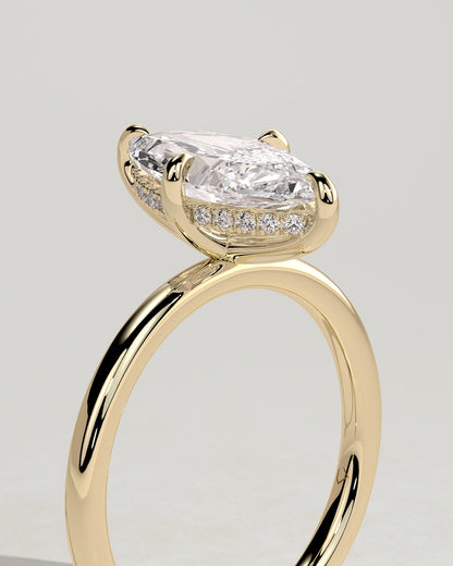 Hellen - Marquise Claw Solitaire with Hidden Halo Engagement Ring - Yellow Gold