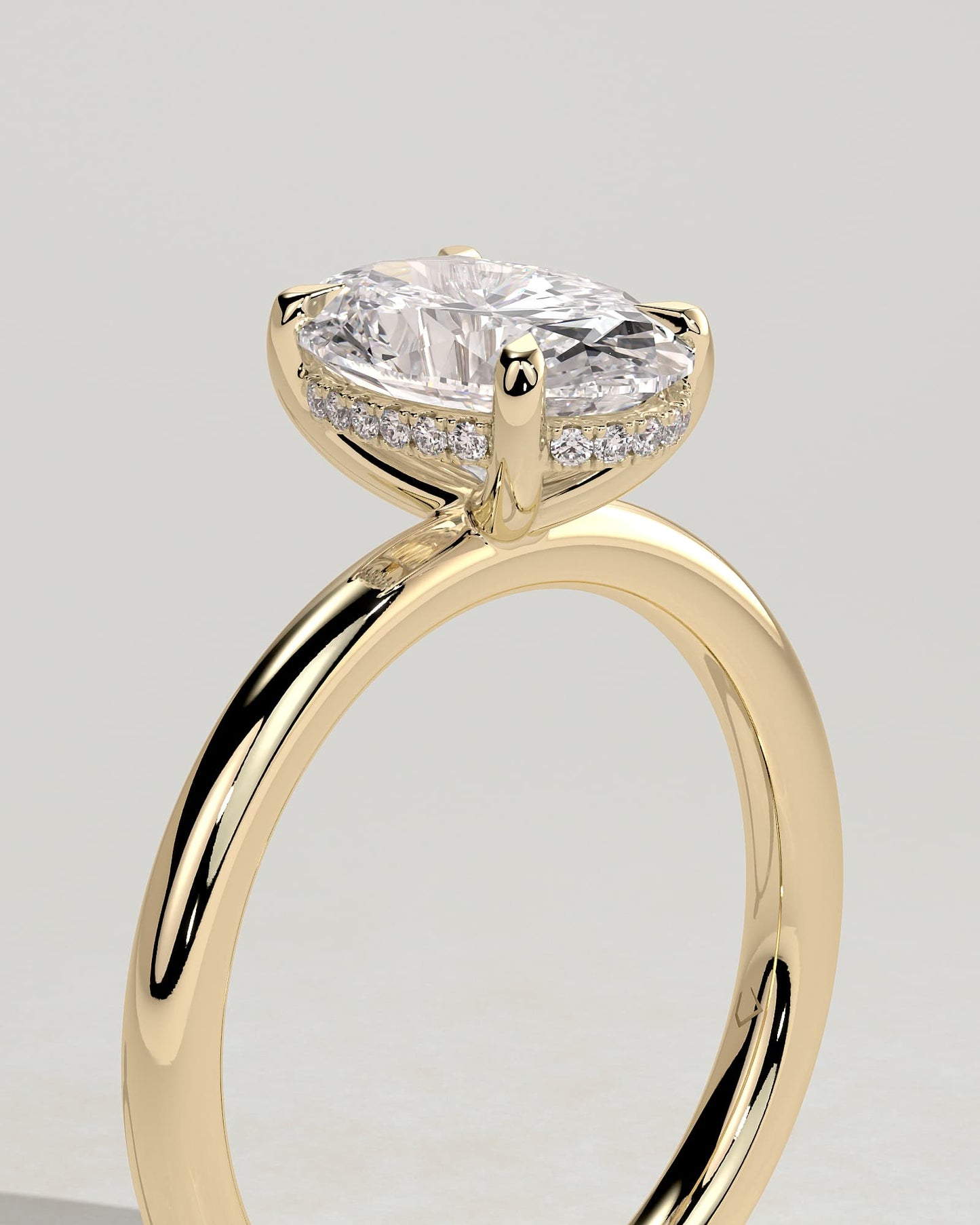 Emma - Classic Oval Claw Solitaire with Hidden Halo Engagement Ring - Yellow Gold