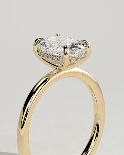 Ava - Elongated Cushion Claw Solitaire with Hidden Halo Engagement Ring - Yellow Gold