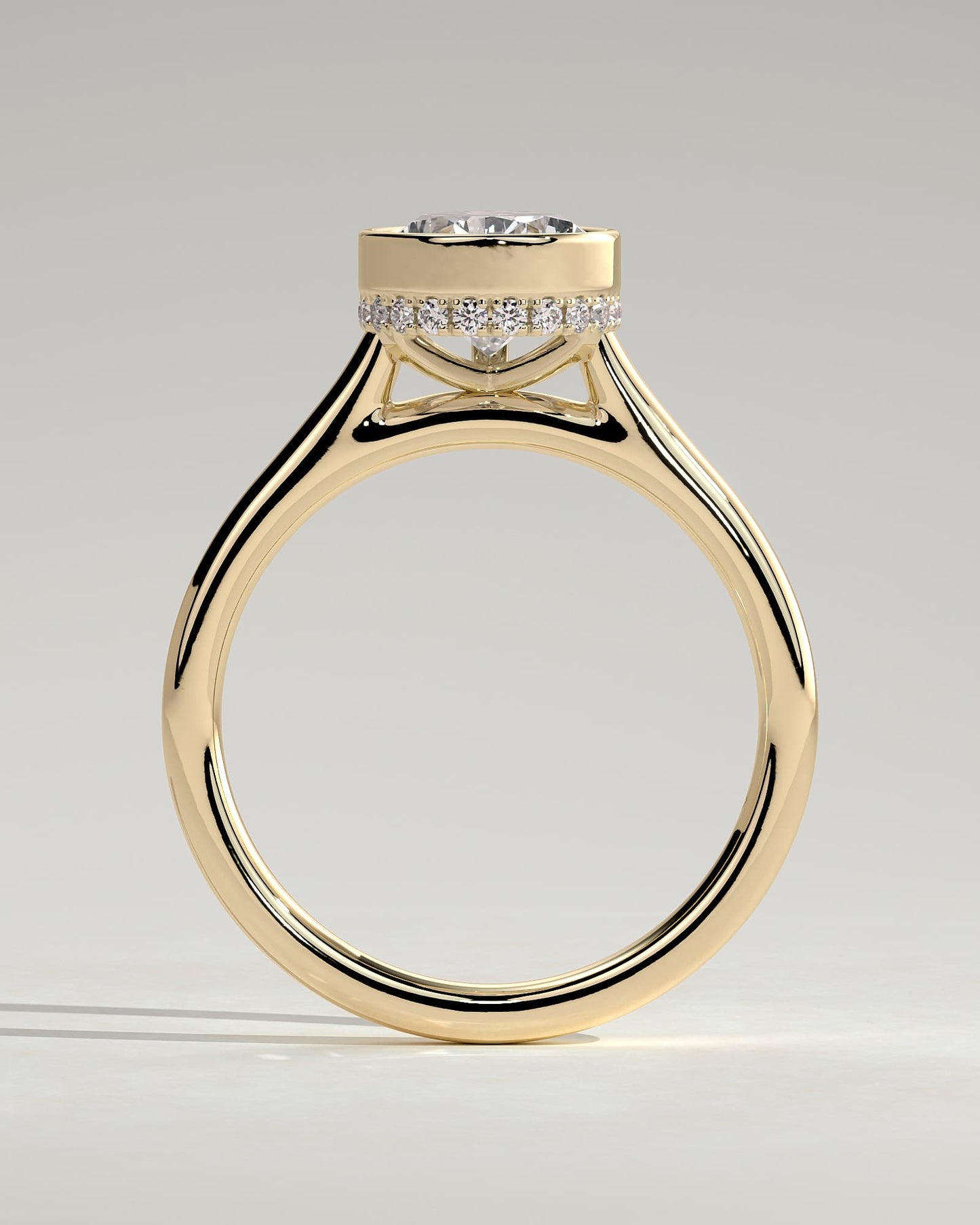 Jude - Pear Bezel Solitaire with Hidden Halo and Cathedral High Setting Engagement Ring - Yellow Gold