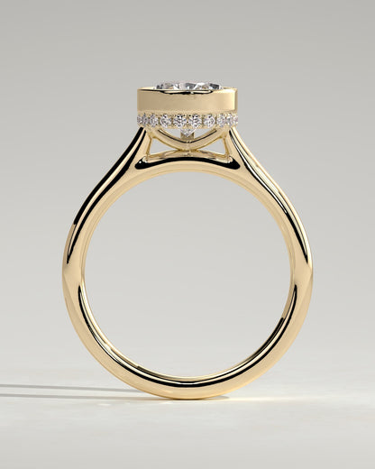 Jude - Pear Bezel Solitaire with Hidden Halo and Cathedral High Setting Engagement Ring - Yellow Gold