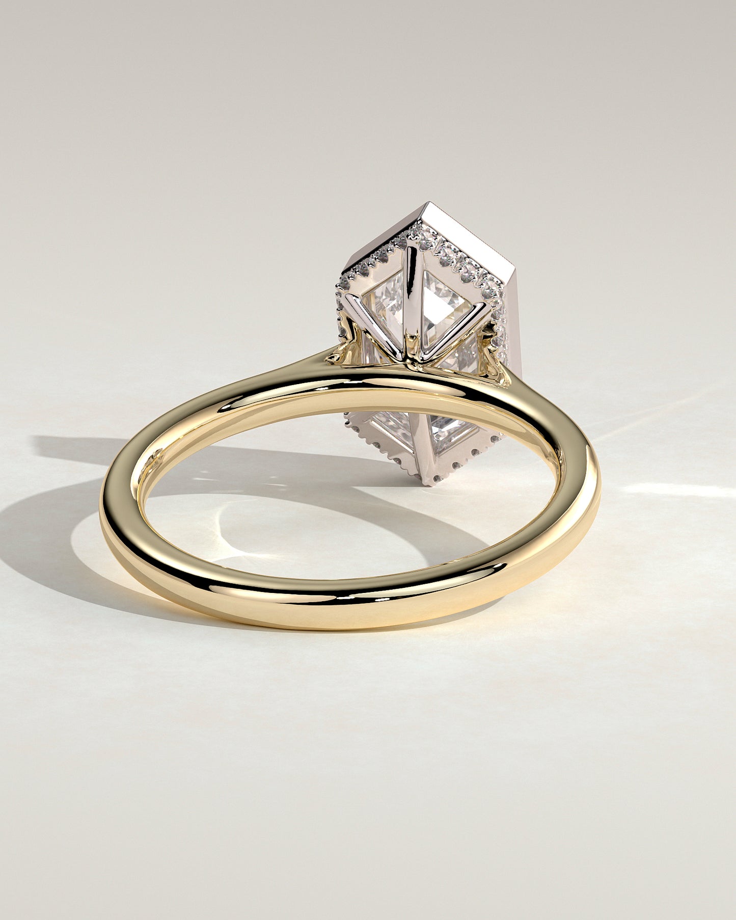 Gloria - Elongated Hexagon Bezel Solitaire with Hidden Halo and Cathedral High Setting Engagement Ring - Yellow Two-Tone - Yellow Two-Tone 2ct