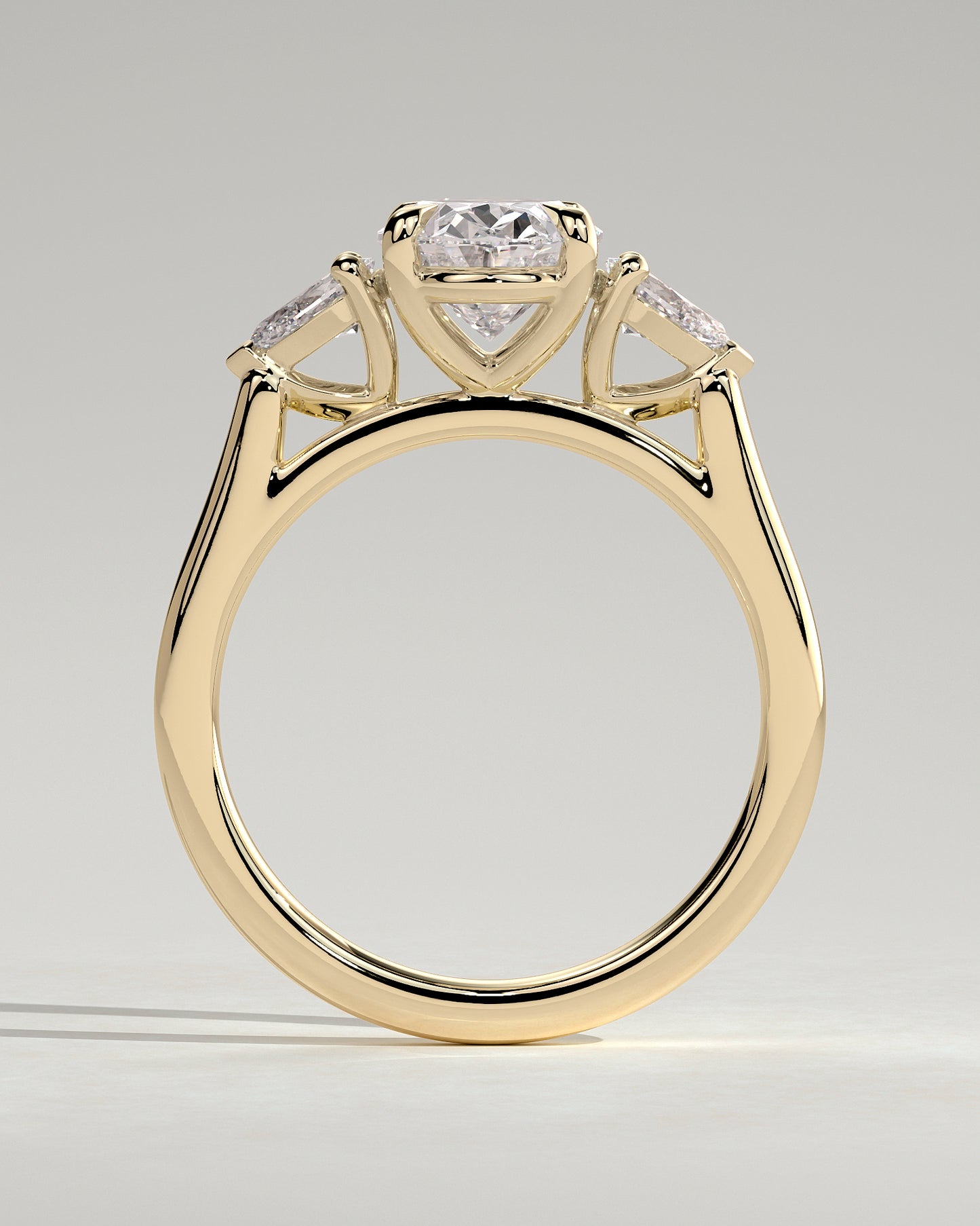 Alexia - Oval Claw Trilogy with Pear Side Stones and Cathedral Setting Engagement Ring - Yellow Gold - Yellow Gold 2ct