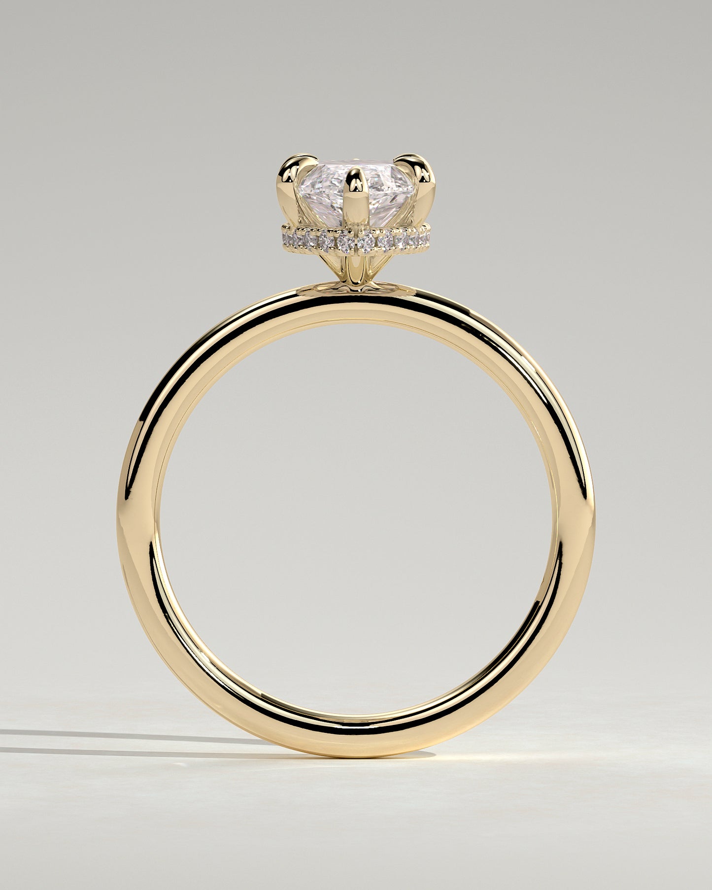 Claire - Marquise Claw Solitaire with Wrap Around Hidden Halo Engagement Ring - Yellow Gold - Yellow Gold 2ct