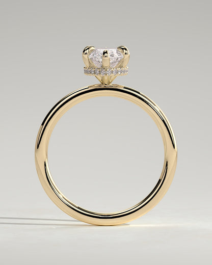 Claire - Marquise Claw Solitaire with Wrap Around Hidden Halo Engagement Ring - Yellow Gold