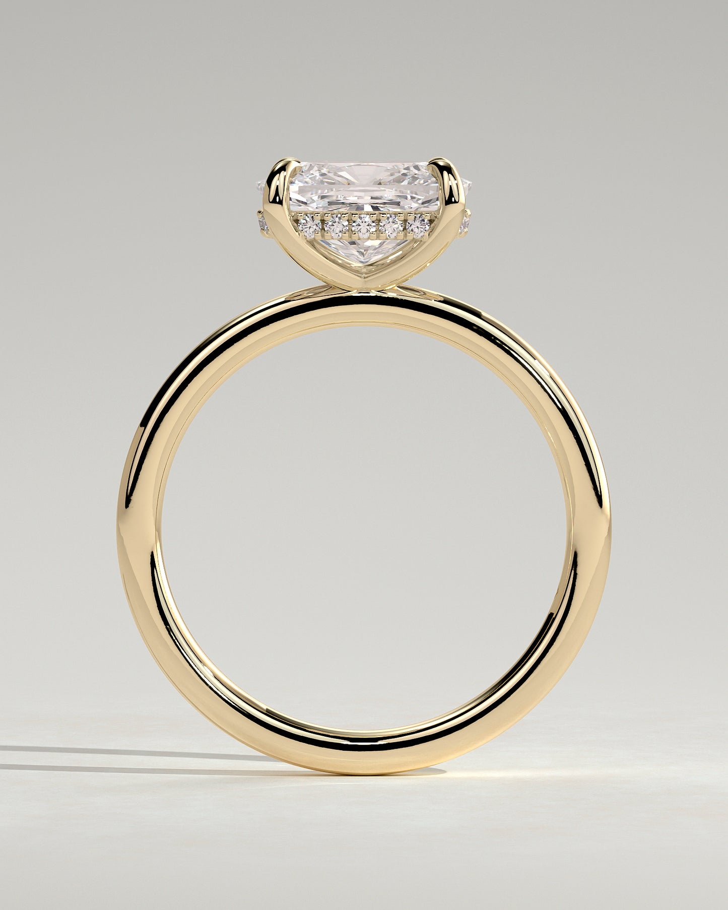 Frida - Elongated Cushion East West Claw Solitaire with Hidden Halo Engagement Ring - Yellow Gold - Yellow Gold 2ct