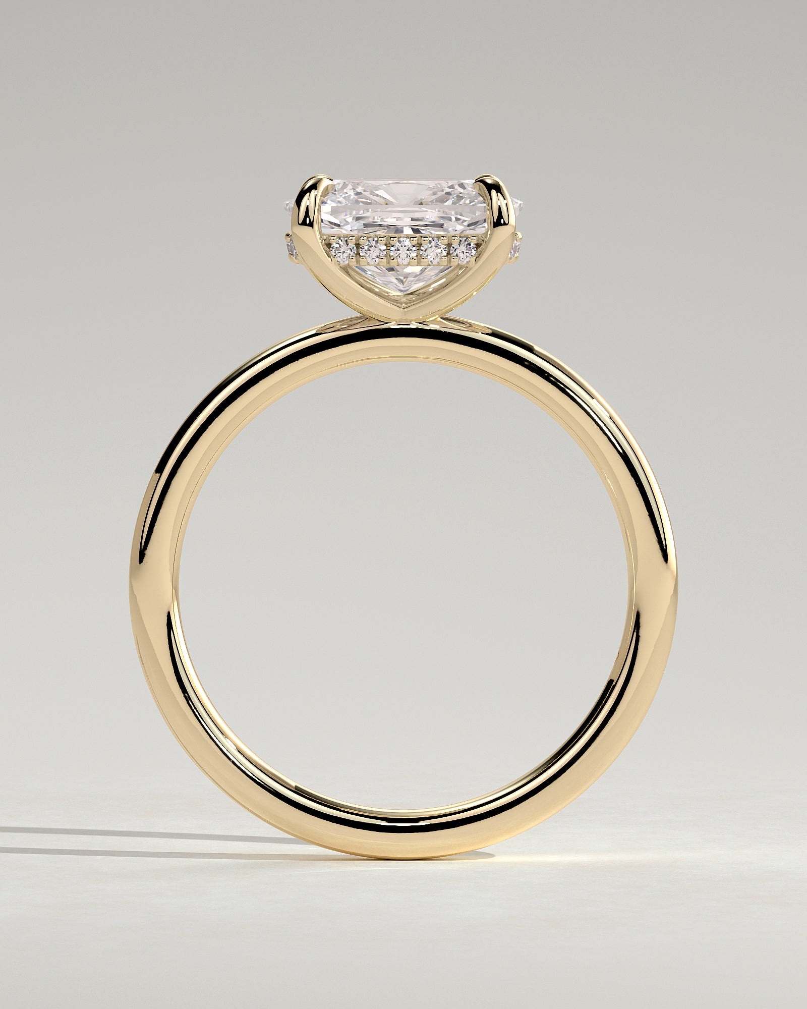 Frida - Elongated Cushion East West Claw Solitaire with Hidden Halo Engagement Ring - Yellow Gold - Yellow Gold 2ct