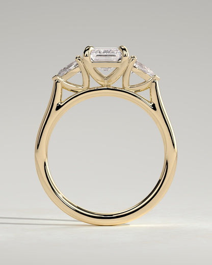 Davina - Emerald Claw Trilogy with Pear Side Stones and Cathedral Setting Engagement Ring - Yellow Gold