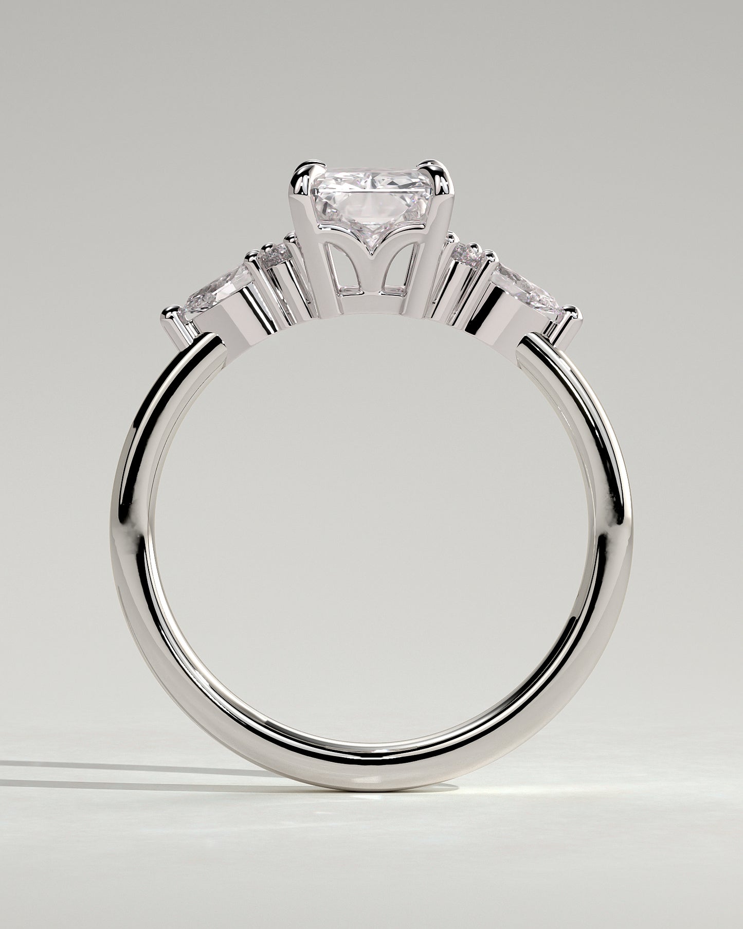 Heidi - Radiant Claw Solitaire with Pear Accents and Round Shoulder Stones Engagement Ring - Platinum - White Gold / Platinum 2ct