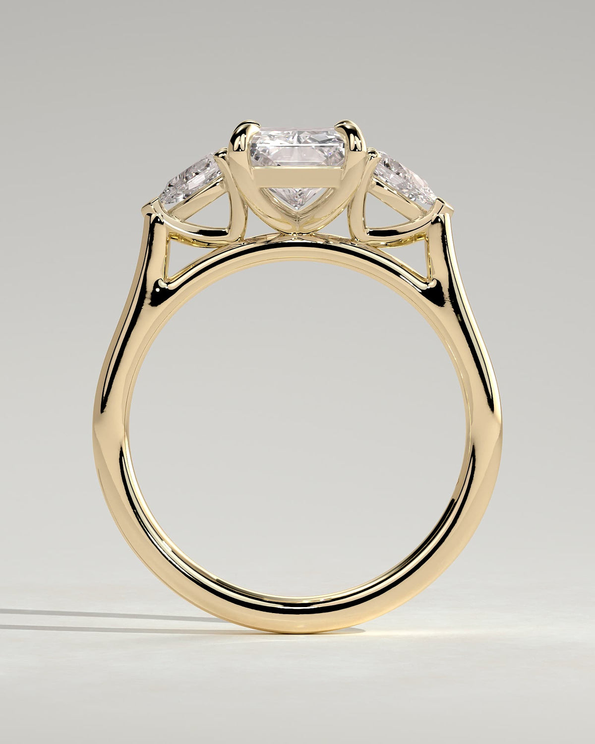 Jasmine - Radiant Claw Trilogy with Pear Side Stones and Cathedral Setting Engagement Ring - Yellow Gold