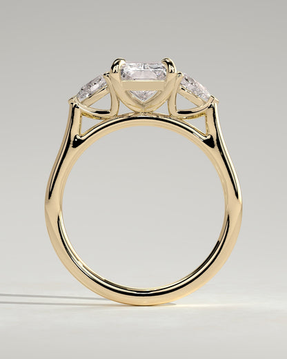 Jasmine - Radiant Claw Trilogy with Pear Side Stones and Cathedral Setting Engagement Ring - Yellow Gold