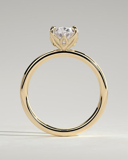 Aurelie - Oval Claw Solitaire with Petal Gallery and Accent Leaf Detail Engagement Ring - Yellow Gold