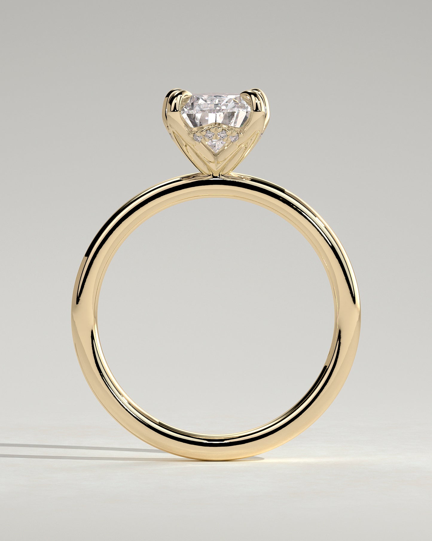 Blossom - Pear Claw Solitaire with Petal Gallery and Accented Tiara Detail Engagement Ring - Yellow Gold - Yellow Gold 2ct