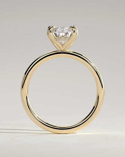 Blossom - Pear Claw Solitaire with Petal Gallery and Accented Tiara Detail Engagement Ring - Yellow Gold