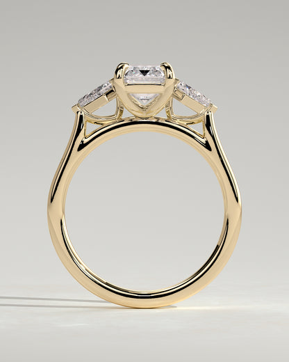 Elphie - Emerald Claw Trilogy with Kite Side Stones Engagement Ring - Platinum