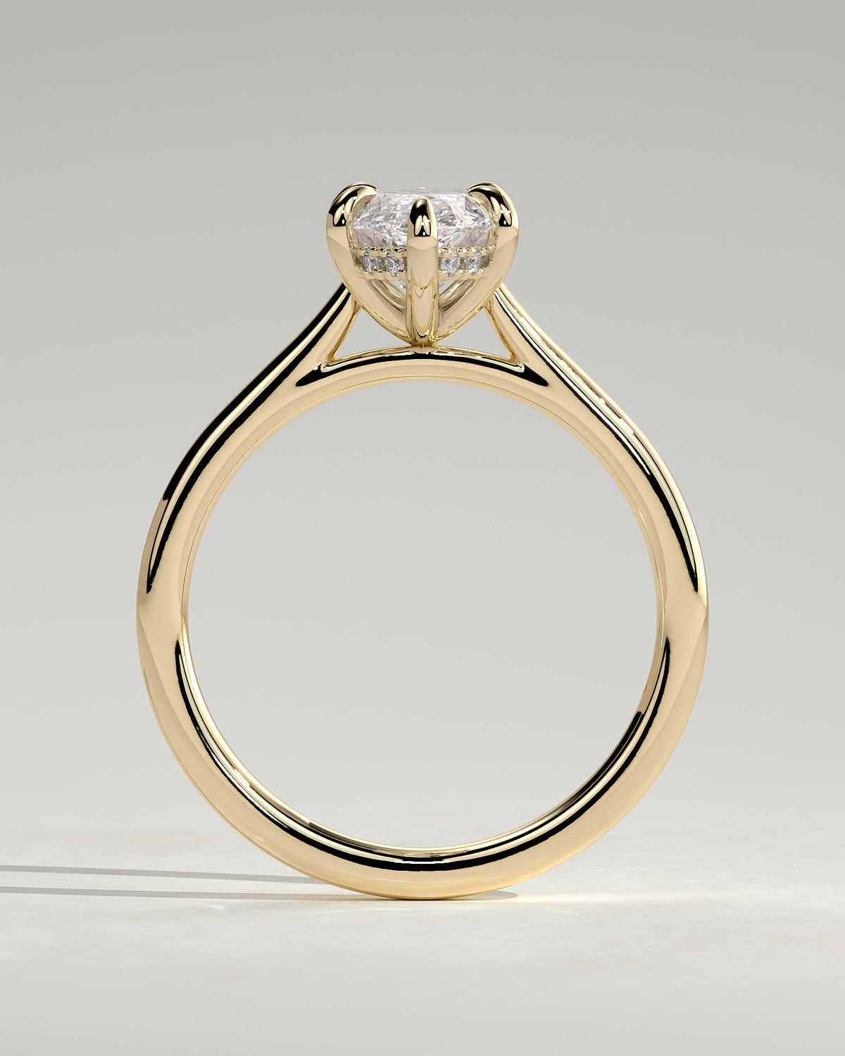 Jenna - Marquise Claw Solitaire with Hidden Halo and Cathedral High Setting Engagement Ring - Yellow Gold