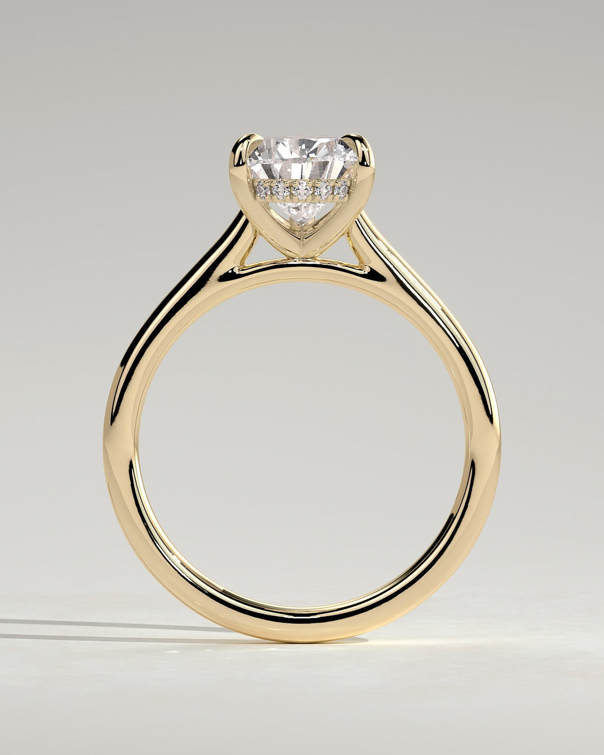 Kimberly - Pear Claw Solitaire with Hidden Halo and Cathedral High Setting Engagement Ring - Yellow Gold