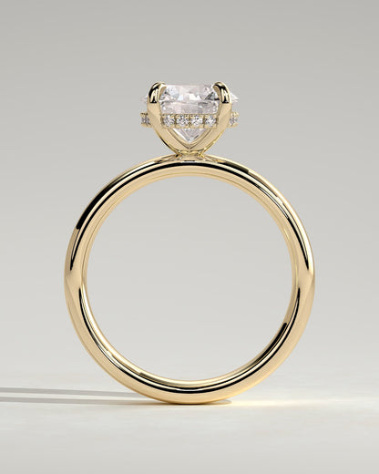 Kylie - Statement Round Claw Solitaire with Cigar Band and Hidden Halo Engagement Ring - Yellow Gold