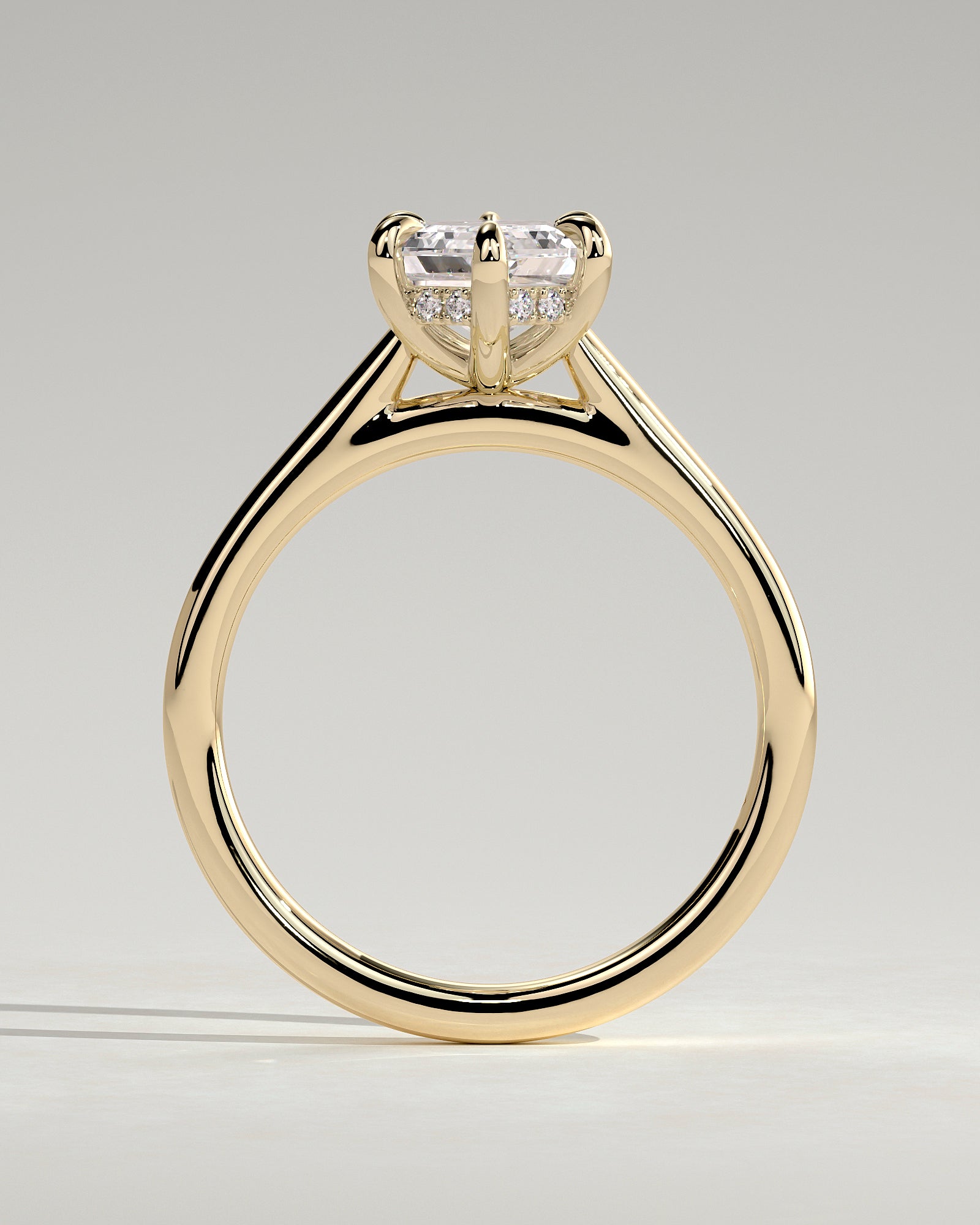 Anastasia - Elongated Hexagon Claw Solitaire with Hidden Halo and Cathedral High Setting Engagement Ring - Yellow Gold - Yellow Gold 2ct
