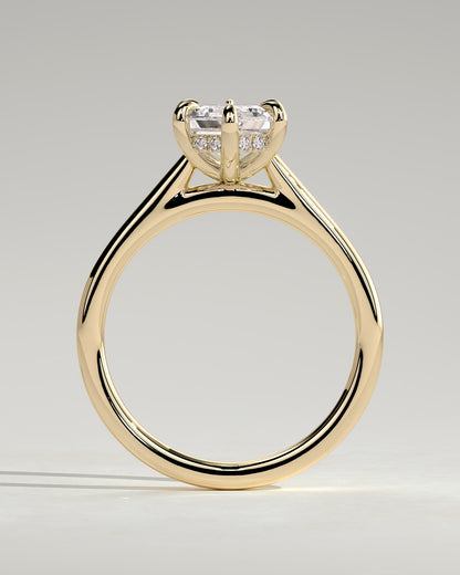 Anastasia - Elongated Hexagon Claw Solitaire with Hidden Halo and Cathedral High Setting Engagement Ring - Yellow Gold