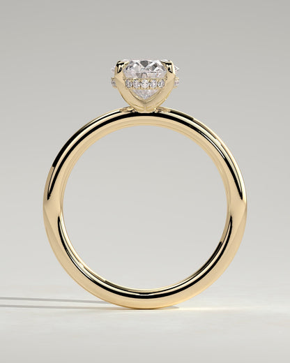 Emma - Classic Oval Claw Solitaire with Hidden Halo Engagement Ring - Yellow Gold