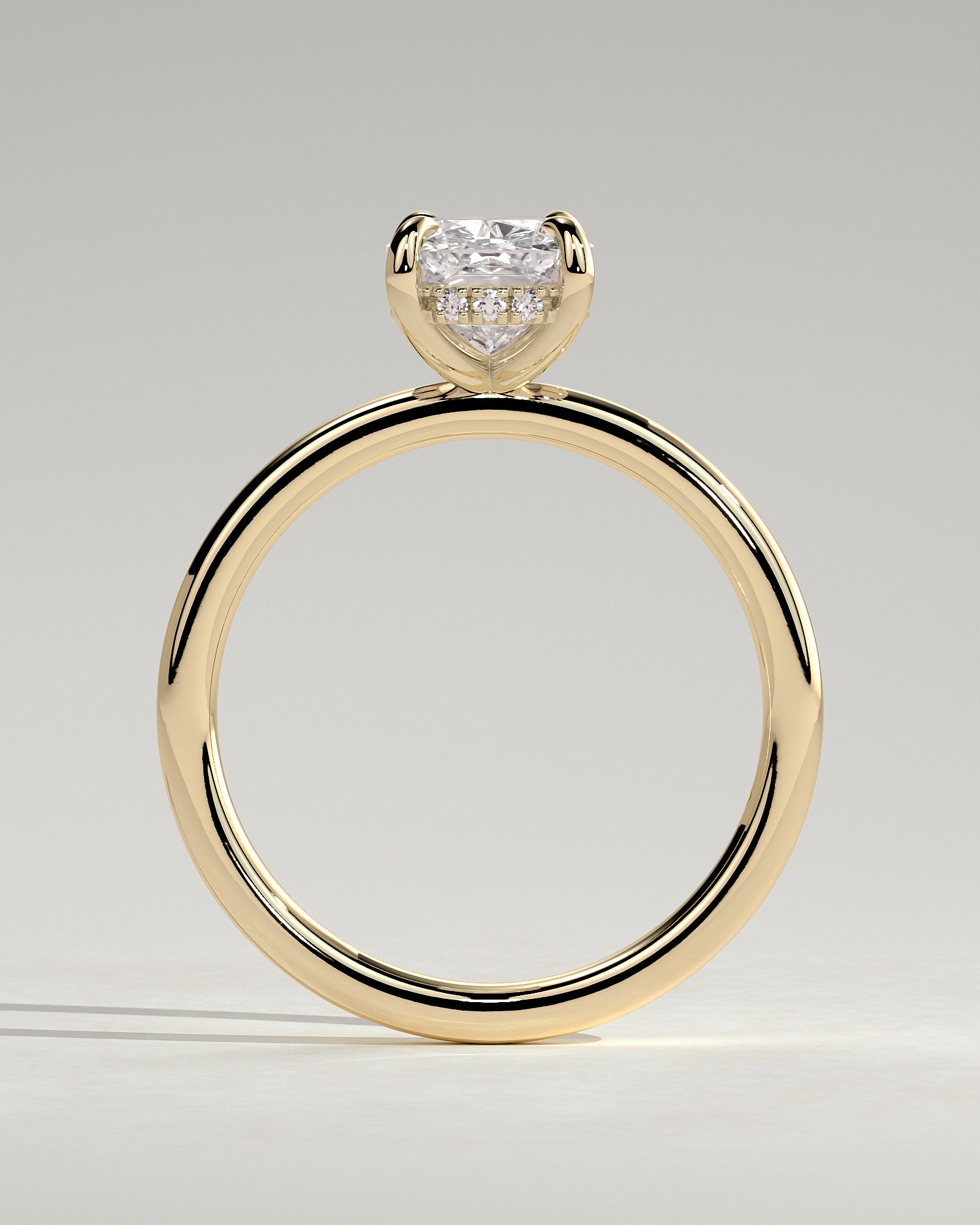 Ava - Elongated Cushion Claw Solitaire with Hidden Halo Engagement Ring - Yellow Gold - Yellow Gold 2ct