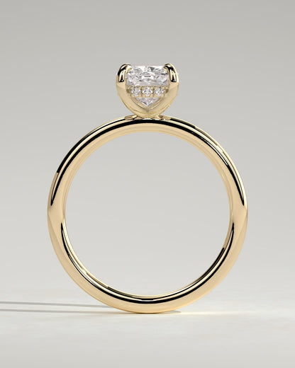 Ava - Elongated Cushion Claw Solitaire with Hidden Halo Engagement Ring - Yellow Gold