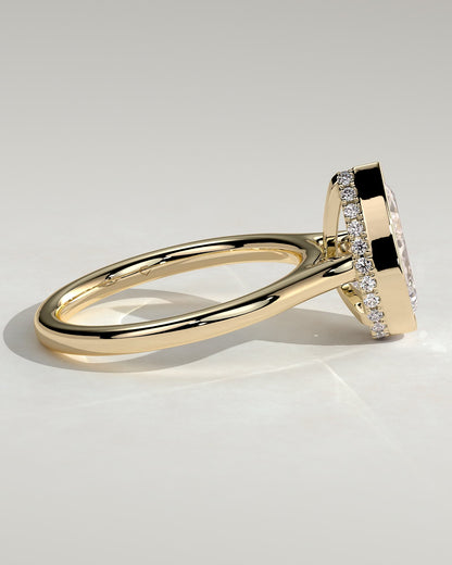 Jude - Pear Bezel Solitaire with Hidden Halo and Cathedral High Setting Engagement Ring - Yellow Gold