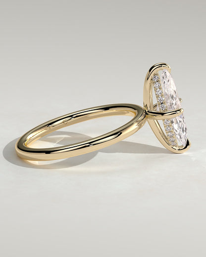 Hellen - Marquise Claw Solitaire with Hidden Halo Engagement Ring - Yellow Gold