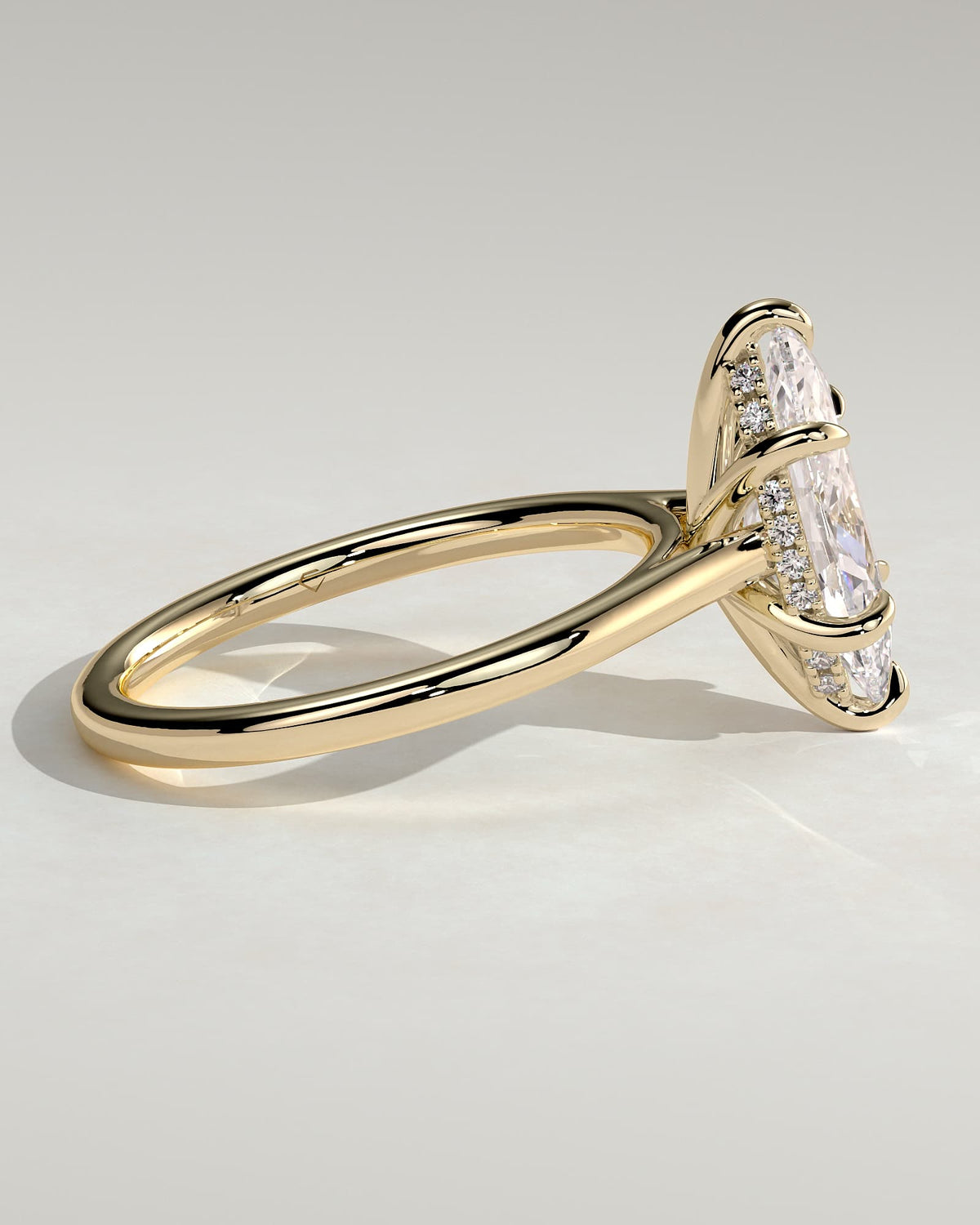 Jenna - Marquise Claw Solitaire with Hidden Halo and Cathedral High Setting Engagement Ring - Yellow Gold