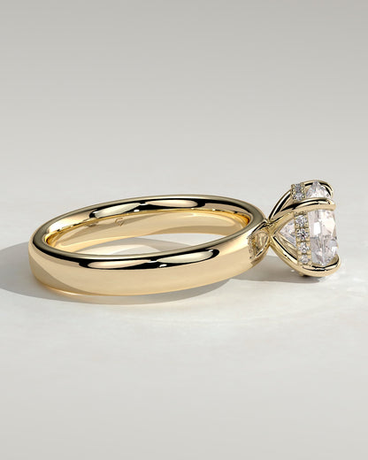 Kylie - Statement Round Claw Solitaire with Cigar Band and Hidden Halo Engagement Ring - Yellow Gold