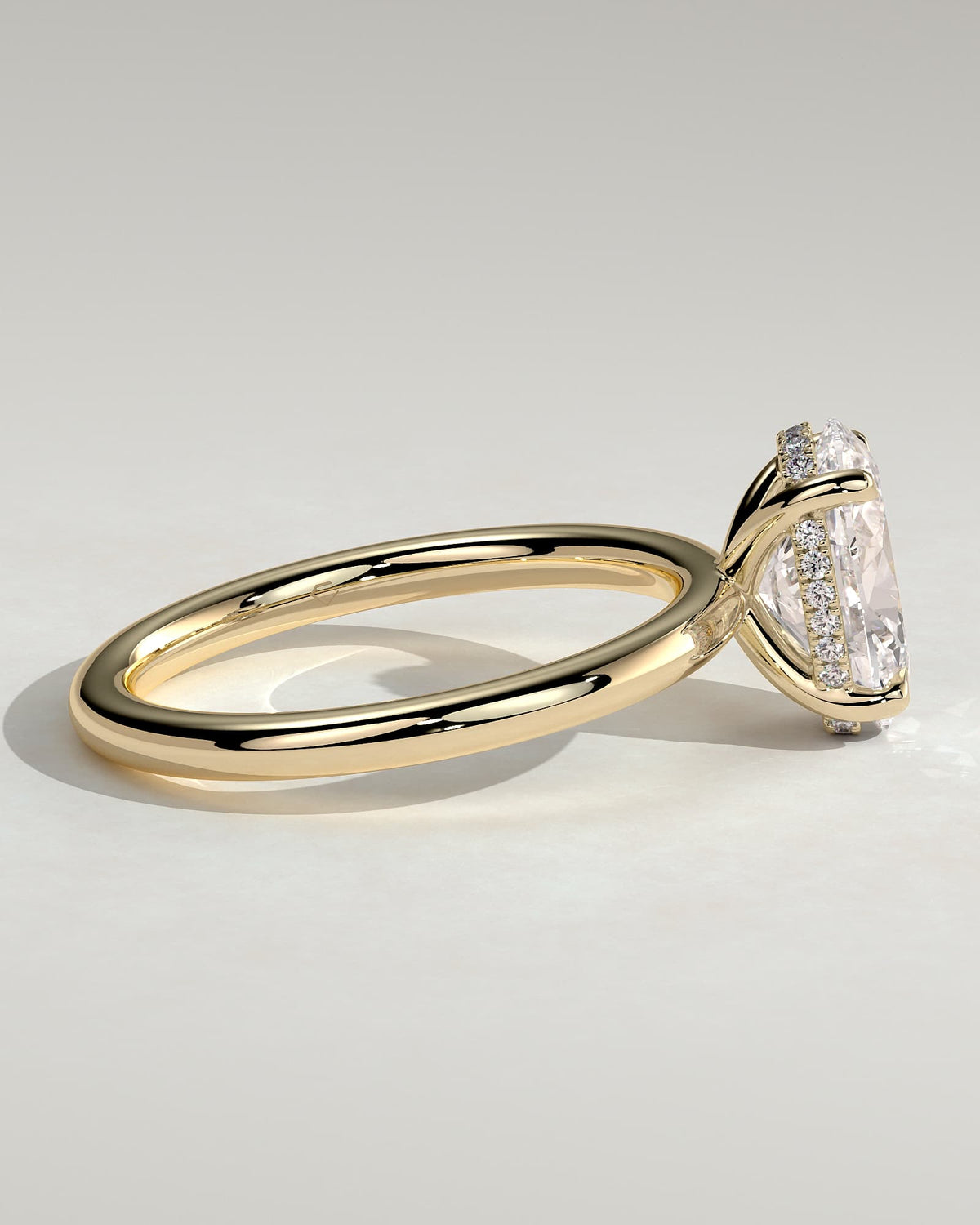 Emma - Classic Oval Claw Solitaire with Hidden Halo Engagement Ring - Yellow Gold