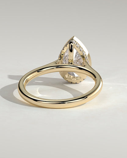 Jude - Pear Bezel Solitaire with Hidden Halo and Cathedral High Setting Engagement Ring - Yellow Gold
