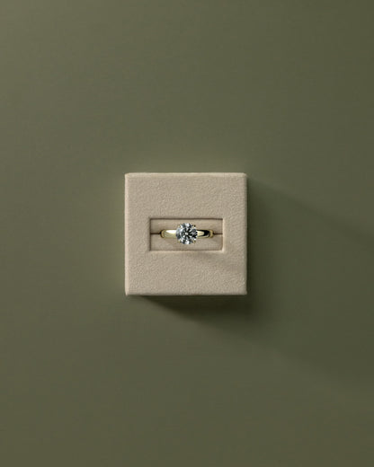 Kylie - Statement Round Claw Solitaire with Cigar Band and Hidden Halo Engagement Ring - Yellow Gold