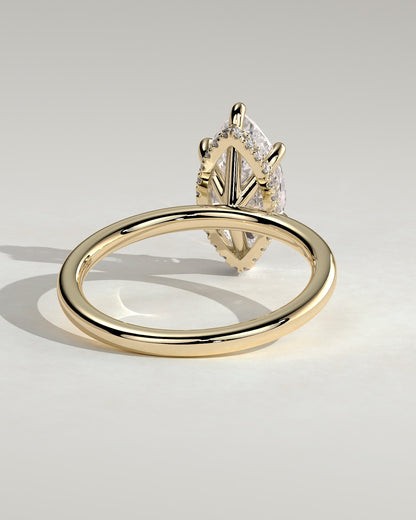 Claire - Marquise Claw Solitaire with Wrap Around Hidden Halo Engagement Ring - Yellow Gold
